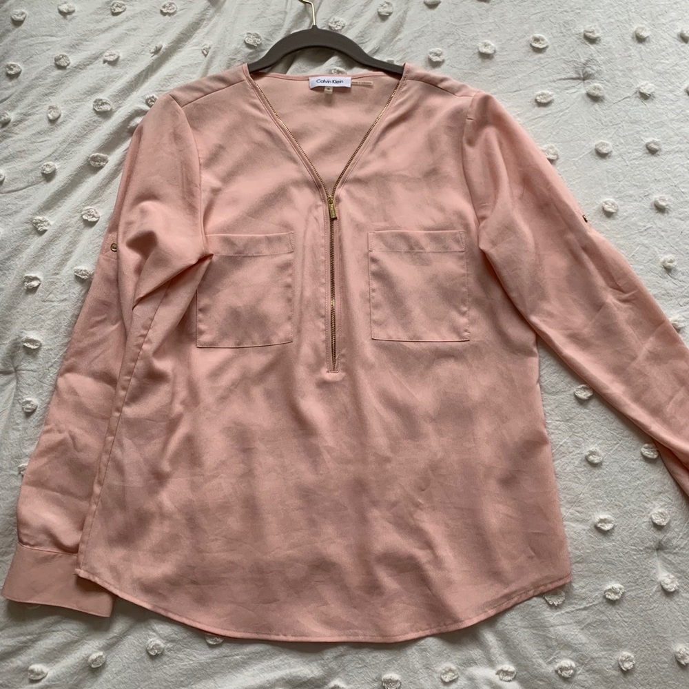 Calvin Klein Peach Zip-Up Blouse